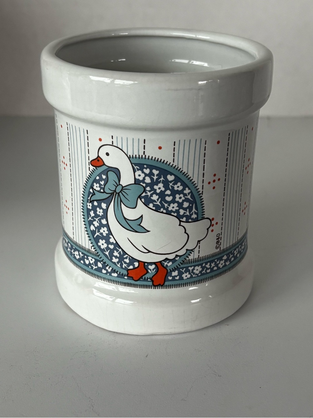 Vintage 1980s Goose Ceramic Jar Holder Decor